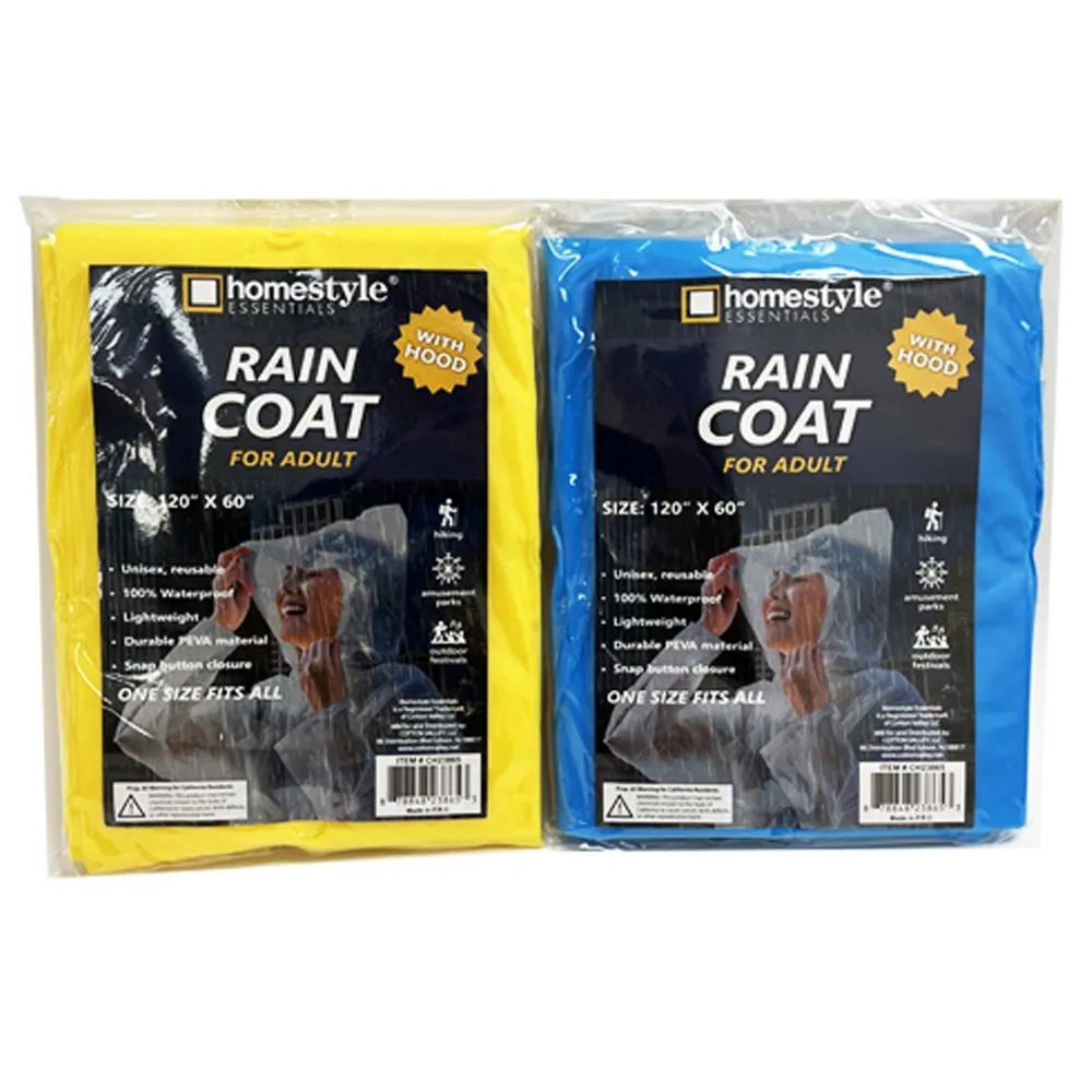 1 Emergency Rain Coat Poncho Reusable Plastic Hooded Outdoor One Size Fit Most