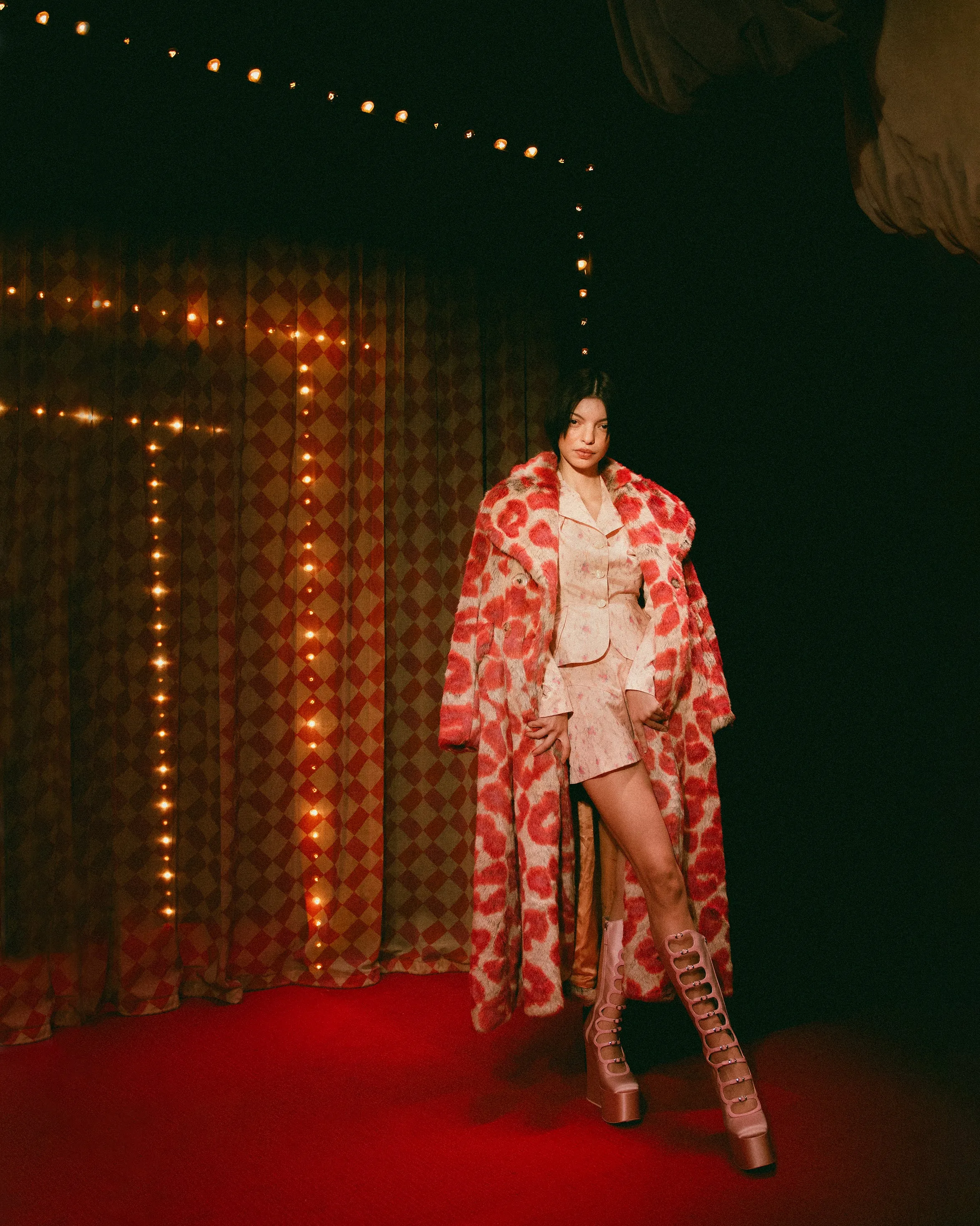 A/W 1992 Faux Fur Leopard Print Coat and Glove Set