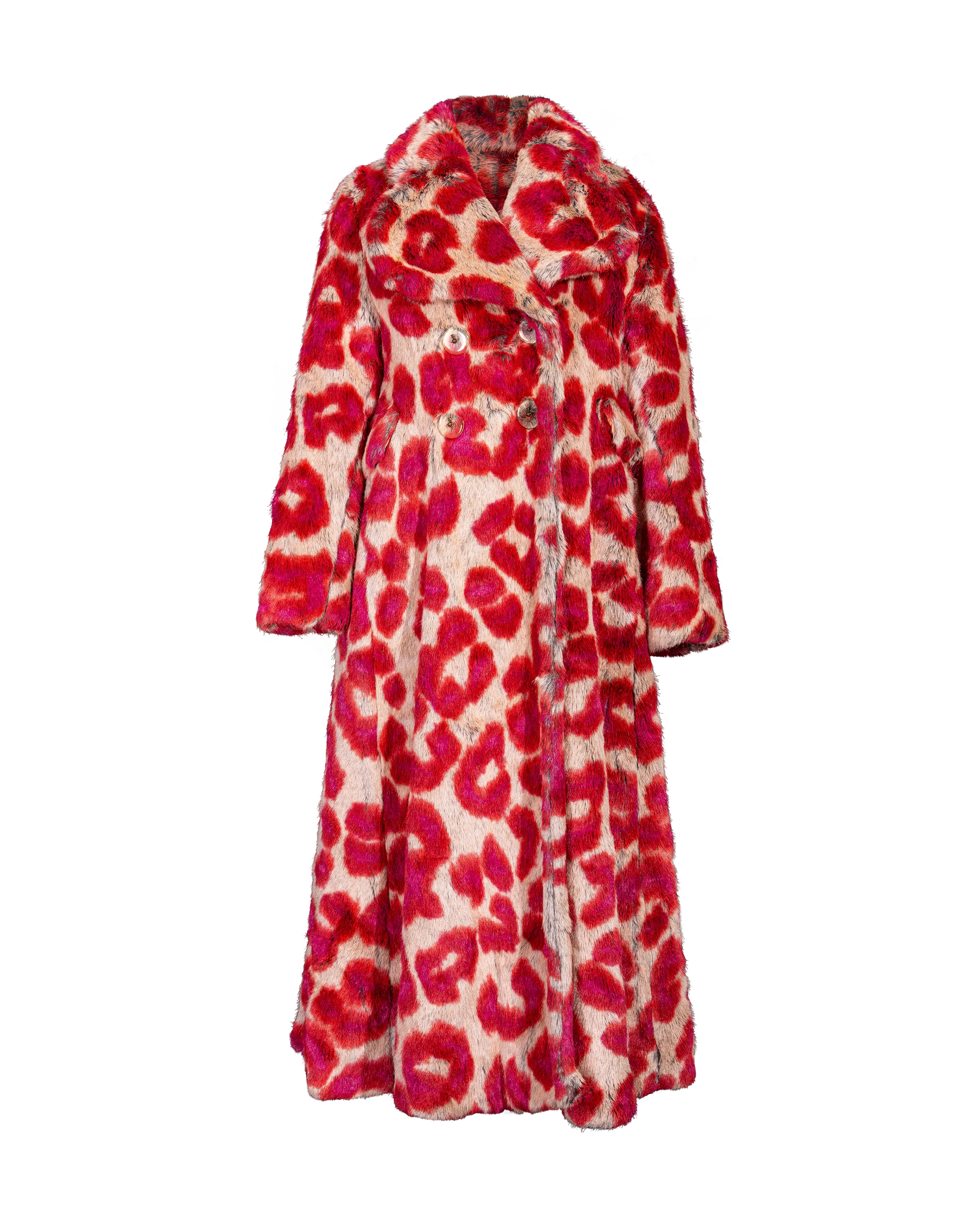 A/W 1992 Faux Fur Leopard Print Coat and Glove Set