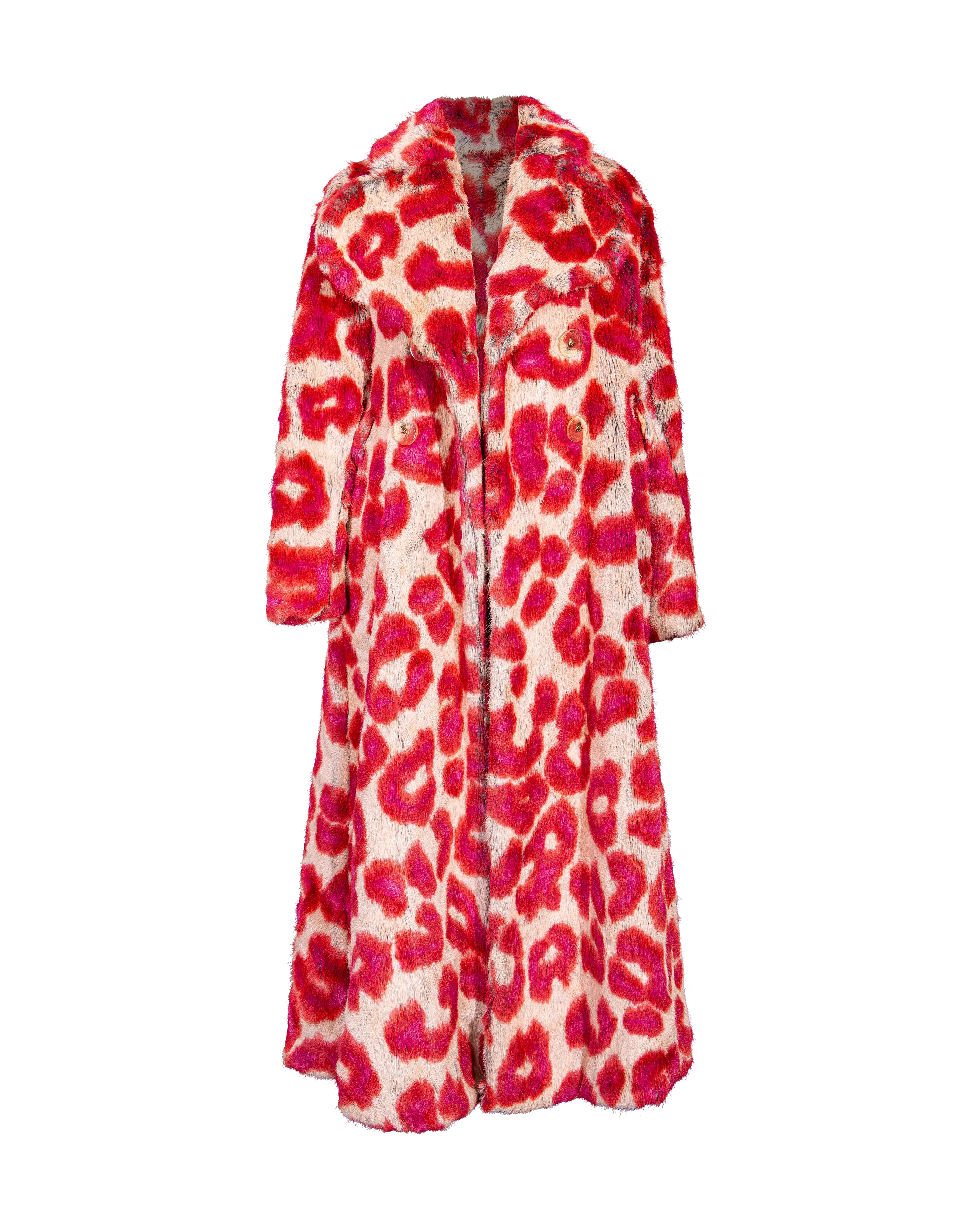 A/W 1992 Faux Fur Leopard Print Coat and Glove Set