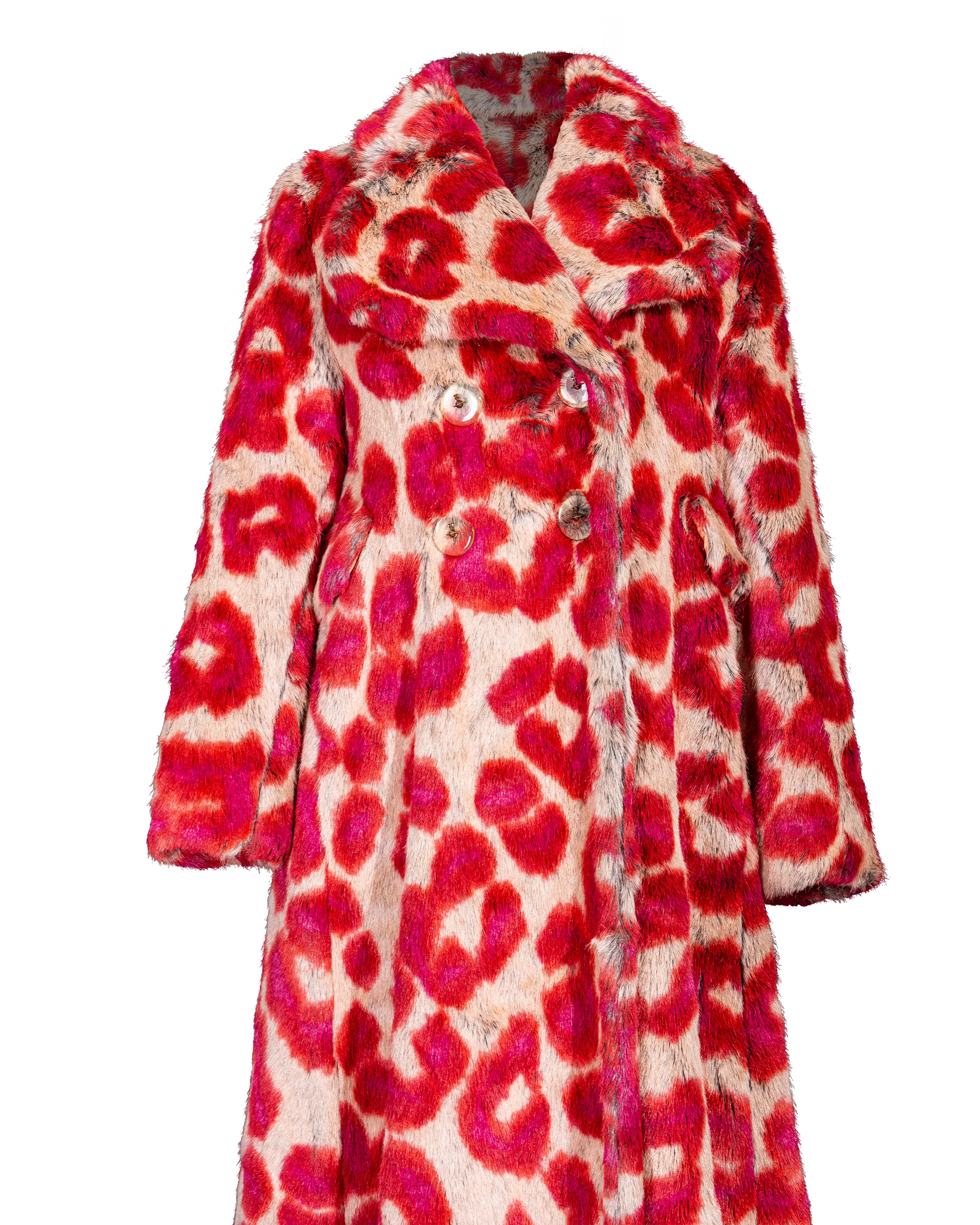 A/W 1992 Faux Fur Leopard Print Coat and Glove Set