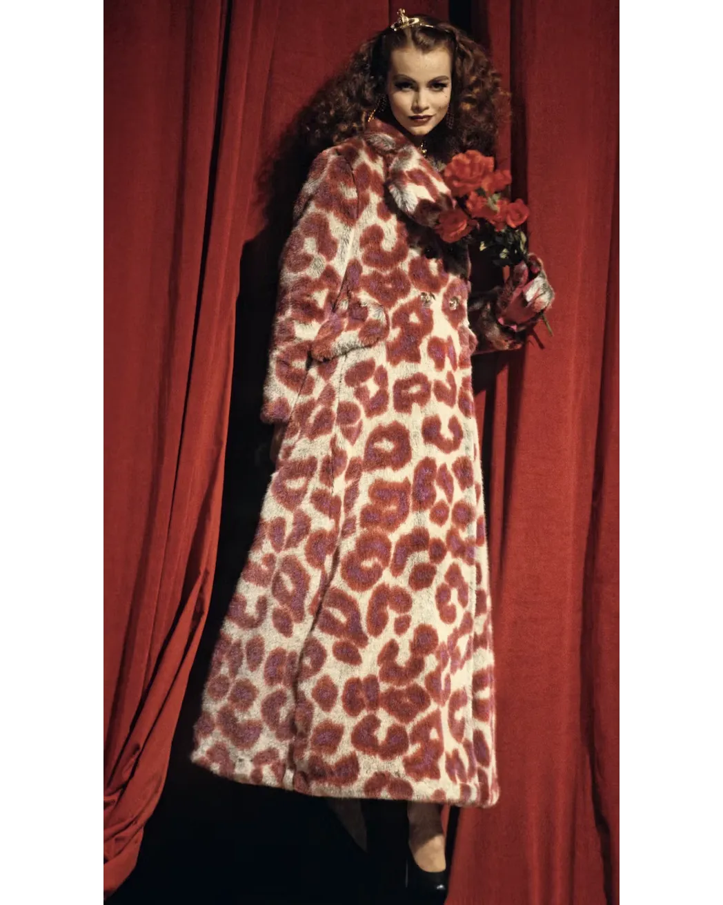 A/W 1992 Faux Fur Leopard Print Coat and Glove Set