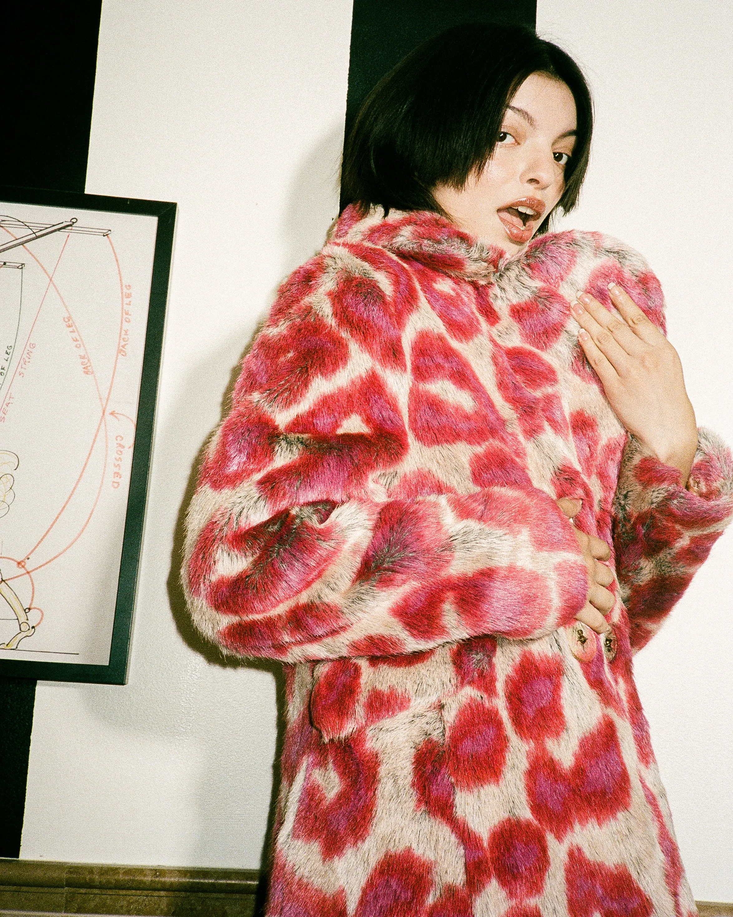 A/W 1992 Faux Fur Leopard Print Coat and Glove Set