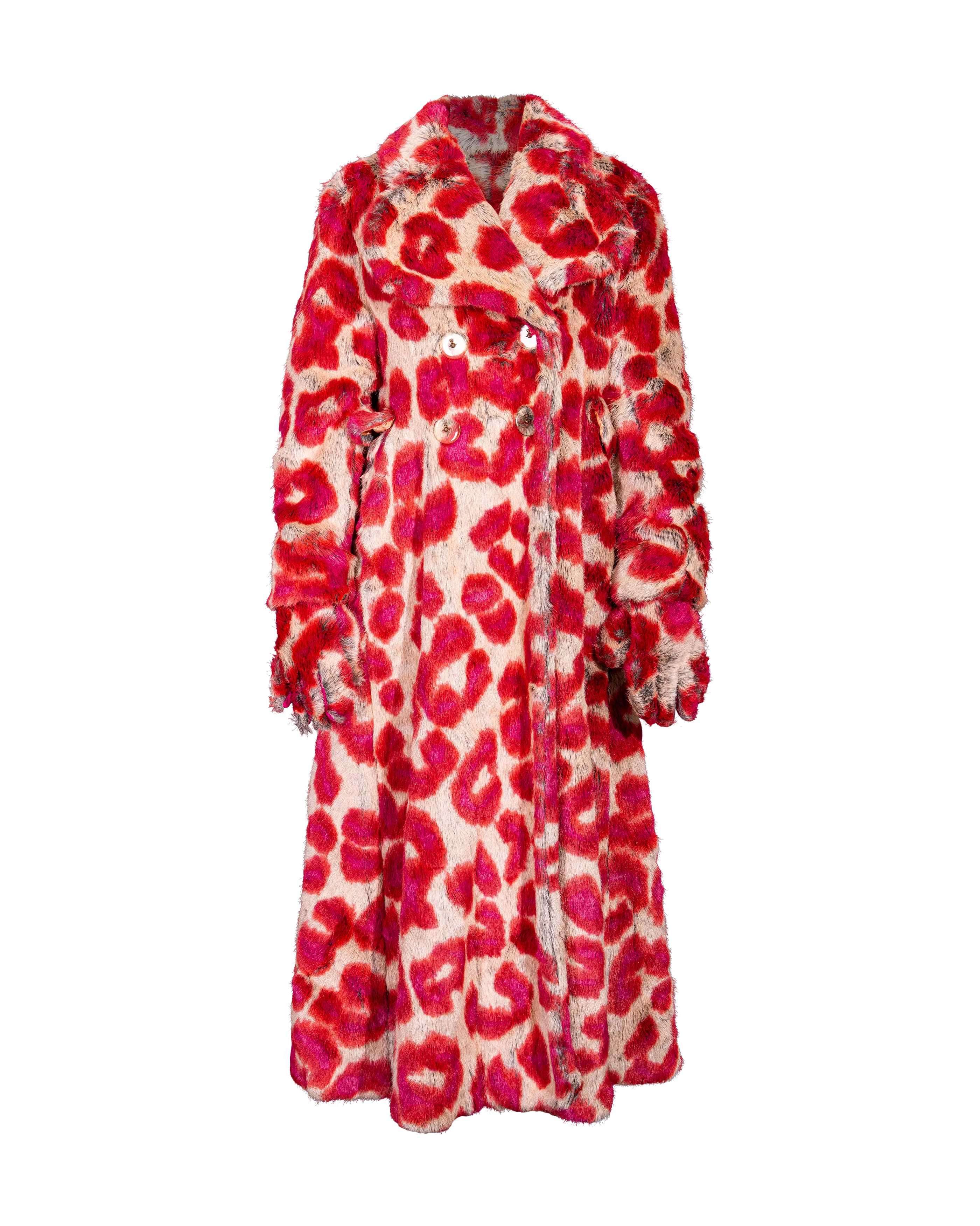 A/W 1992 Faux Fur Leopard Print Coat and Glove Set