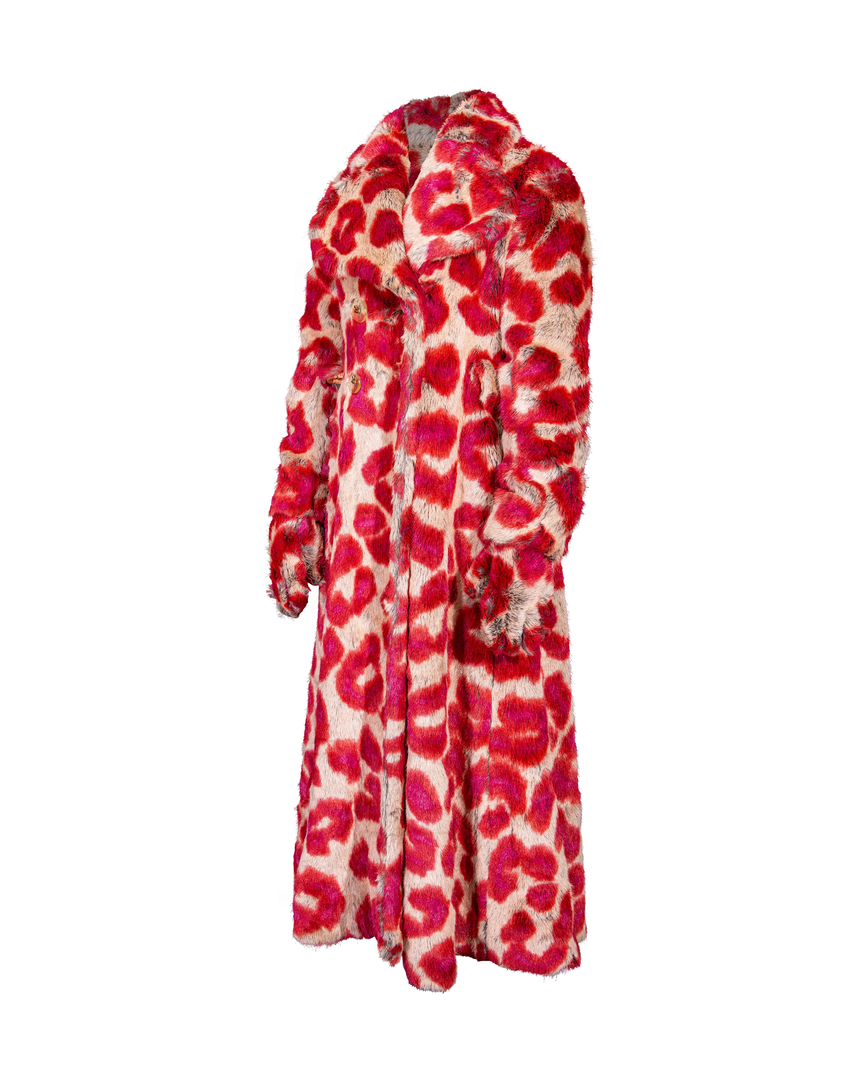 A/W 1992 Faux Fur Leopard Print Coat and Glove Set