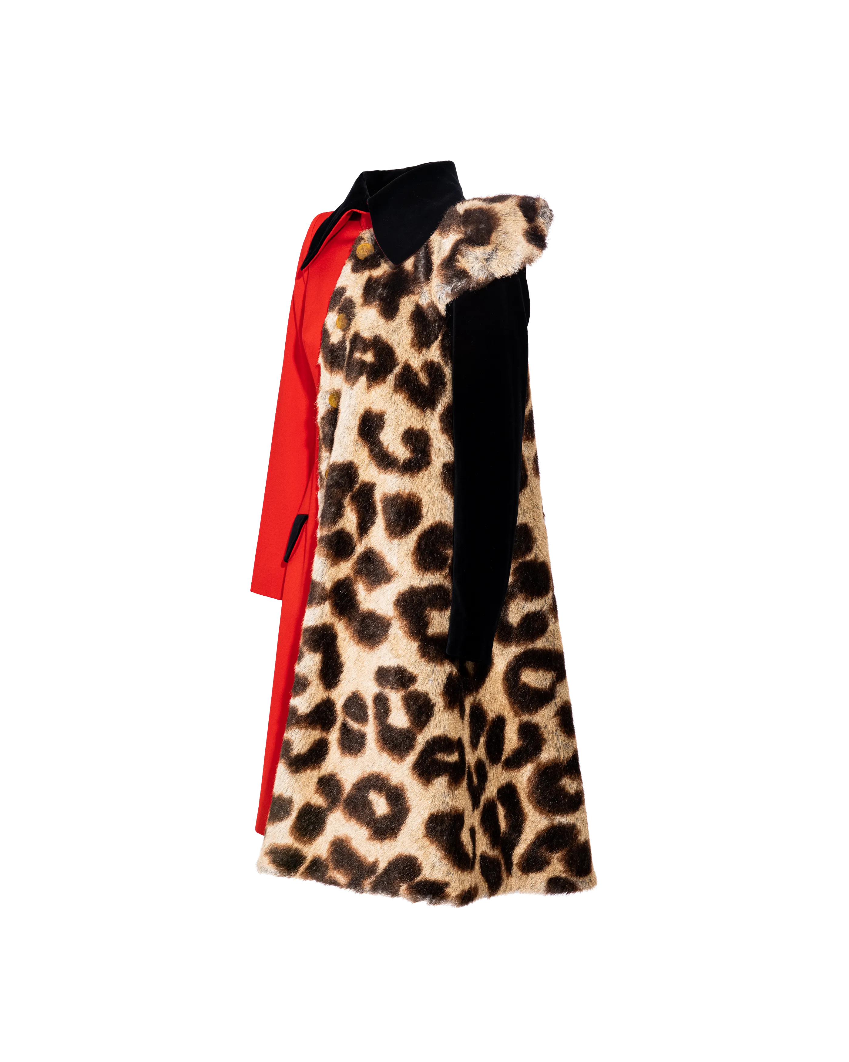 A/W 1996 Red and Leopard Print Contrast Coat