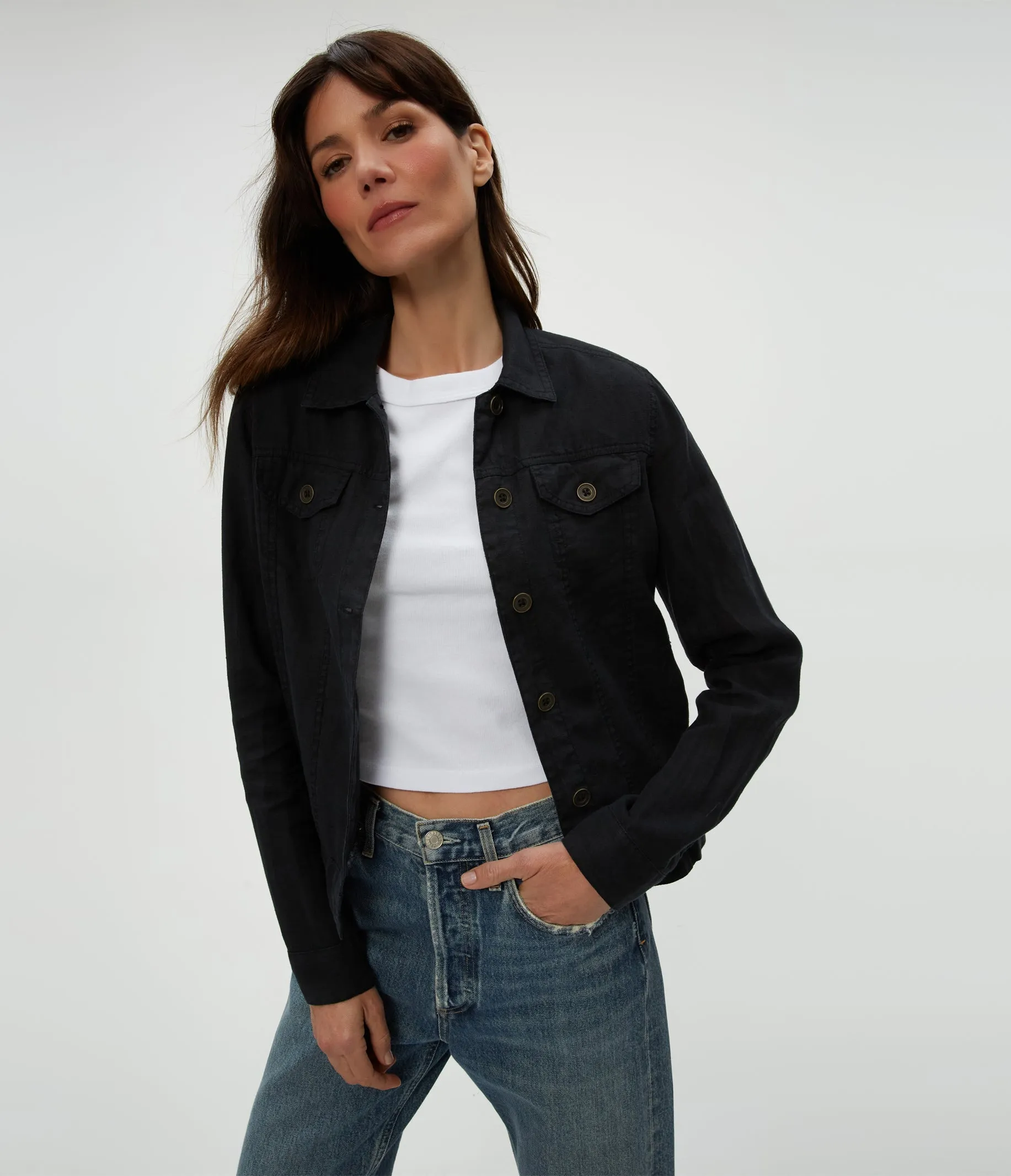 JEAN LINEN JACKET IN BLACK