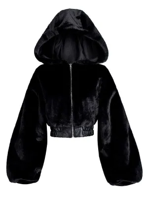 New Woman Outerwear Black Hooded Long Sleeves Casual Woolen Coat