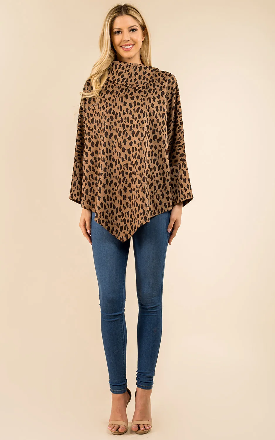 PA3315 Leopard Pattern High-neck Poncho