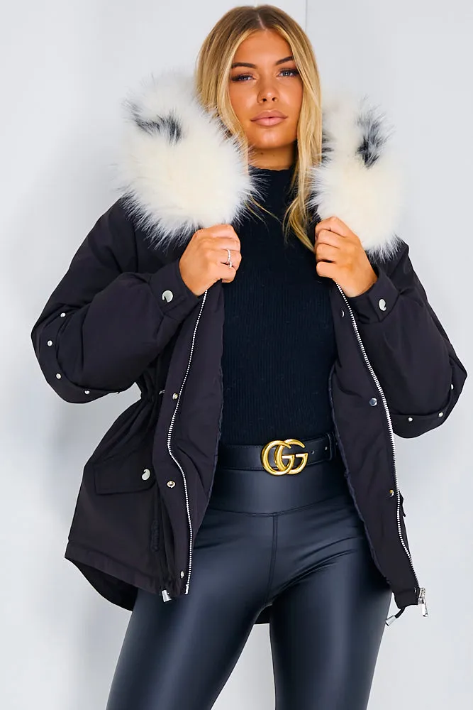 Savannah Black Studded Luxury Faux Fur Jacket