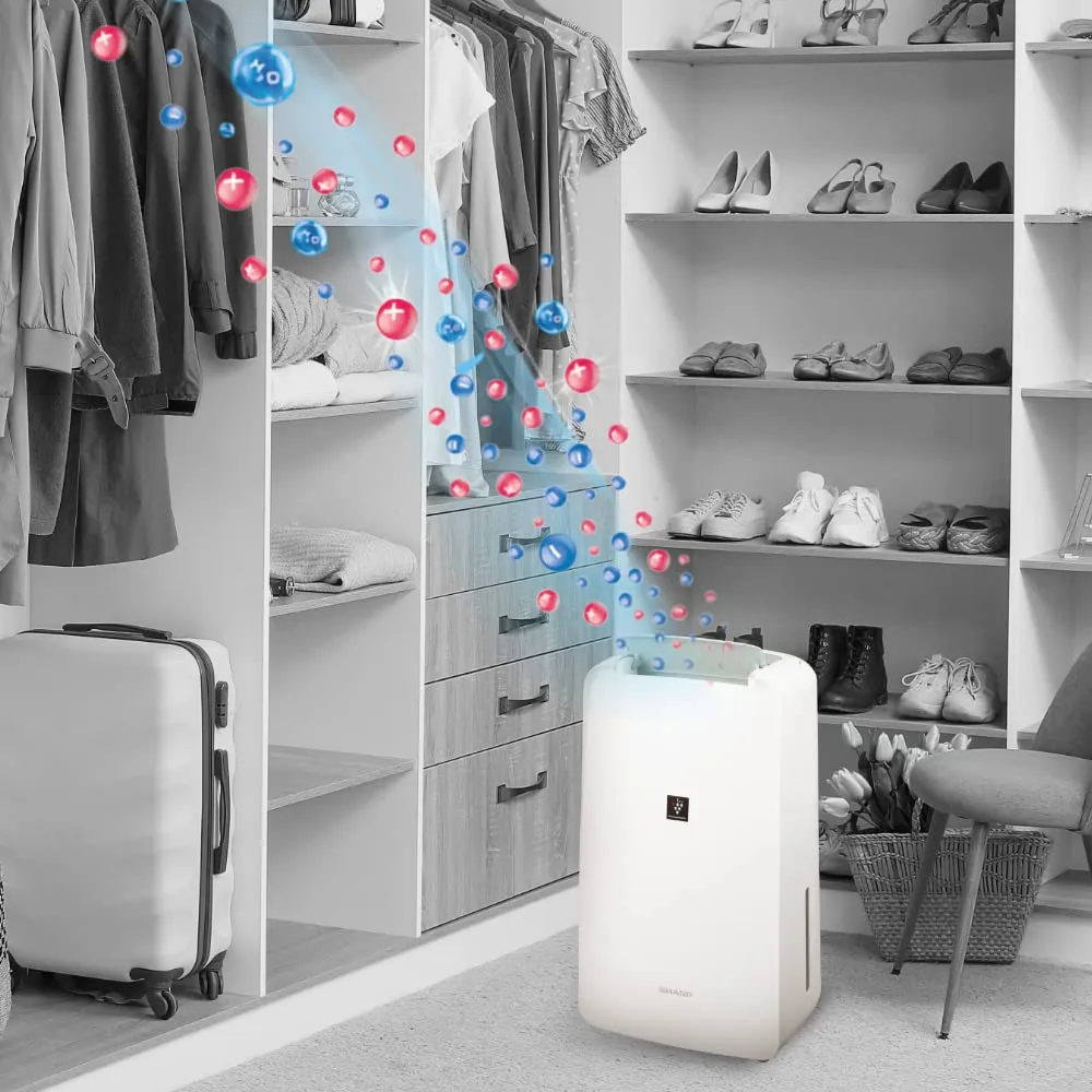 SHARP DW-P10M-W Electric Dehumidifier with Plasmacluster Technology – 10L/Day Moisture Removal, Clothes Dryer Mode, 250 Sq. Ft. Coverage, Dual Drainage