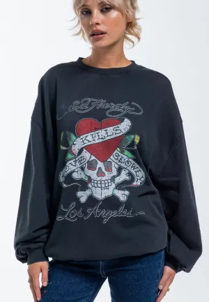 Womens Love Kills Sowly Graphic Relaxed Crew Neck Sweatshirt - Black