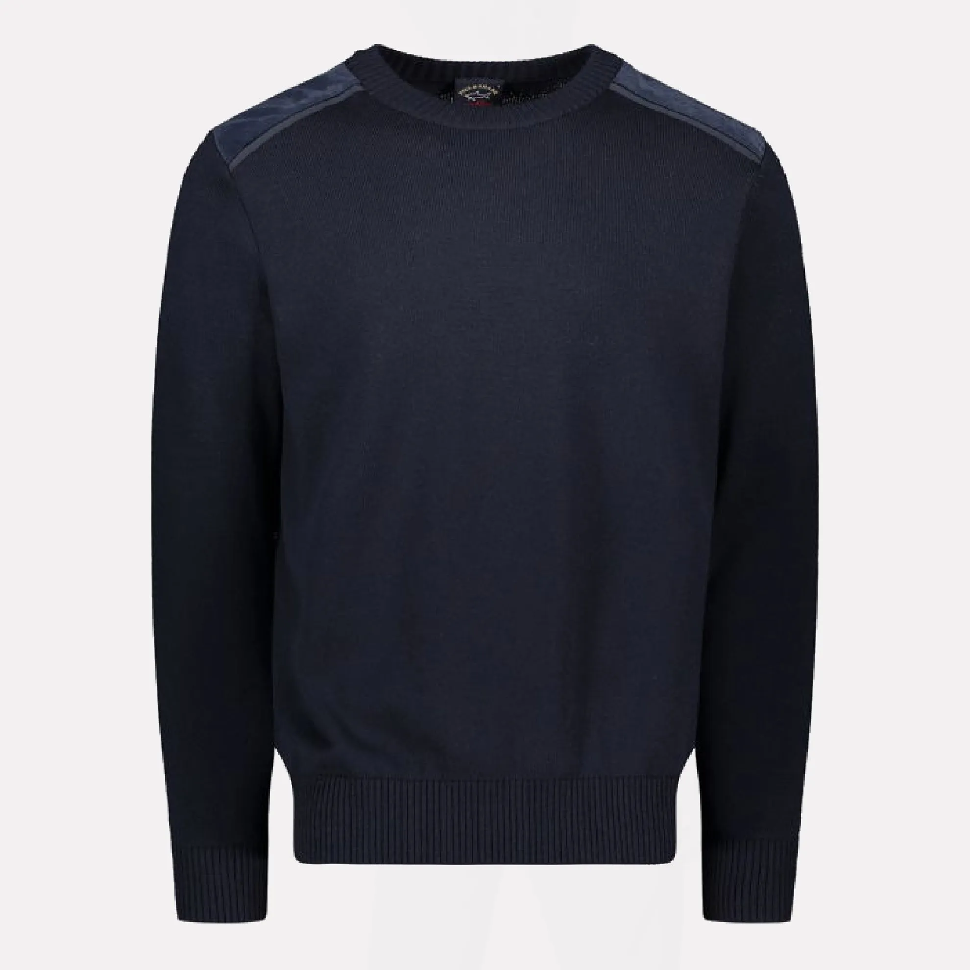 Wool Crewneck Jumper with Corduroy Trim Details / Navy Blue
